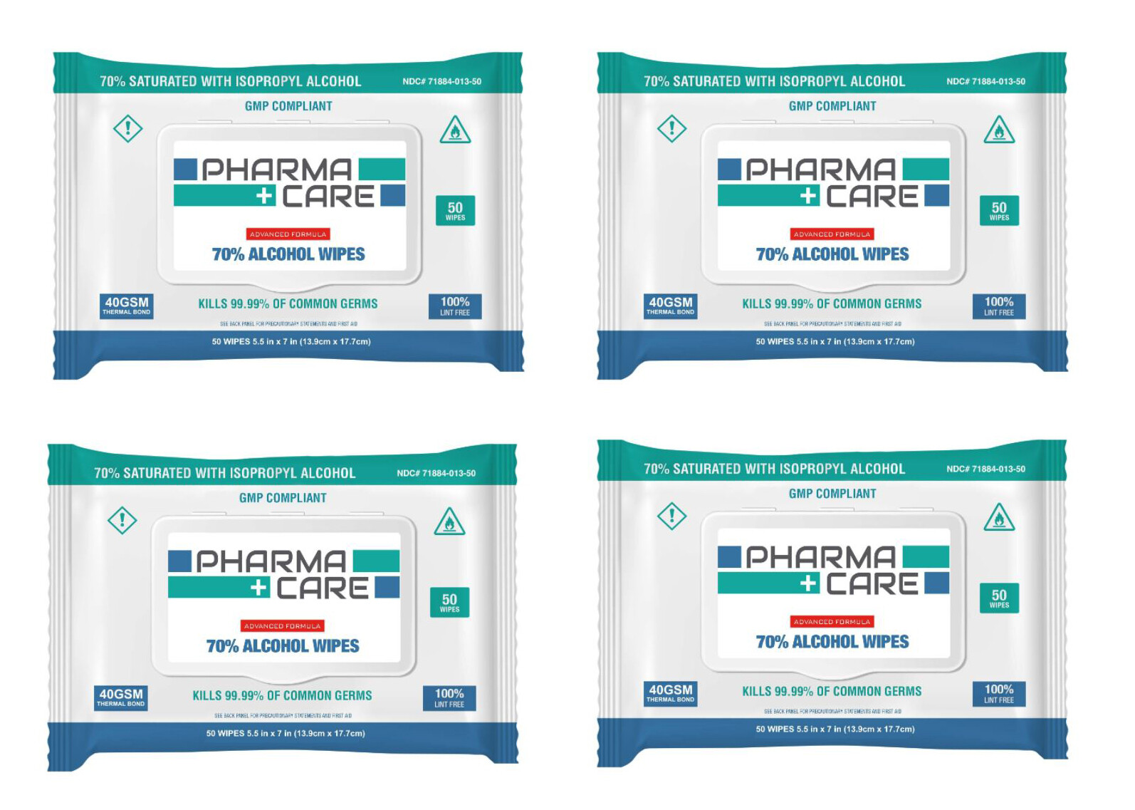 Pharmacare Advance Formula 70% Isopropyl Alcohol Compliant Wipes (4 Packs)