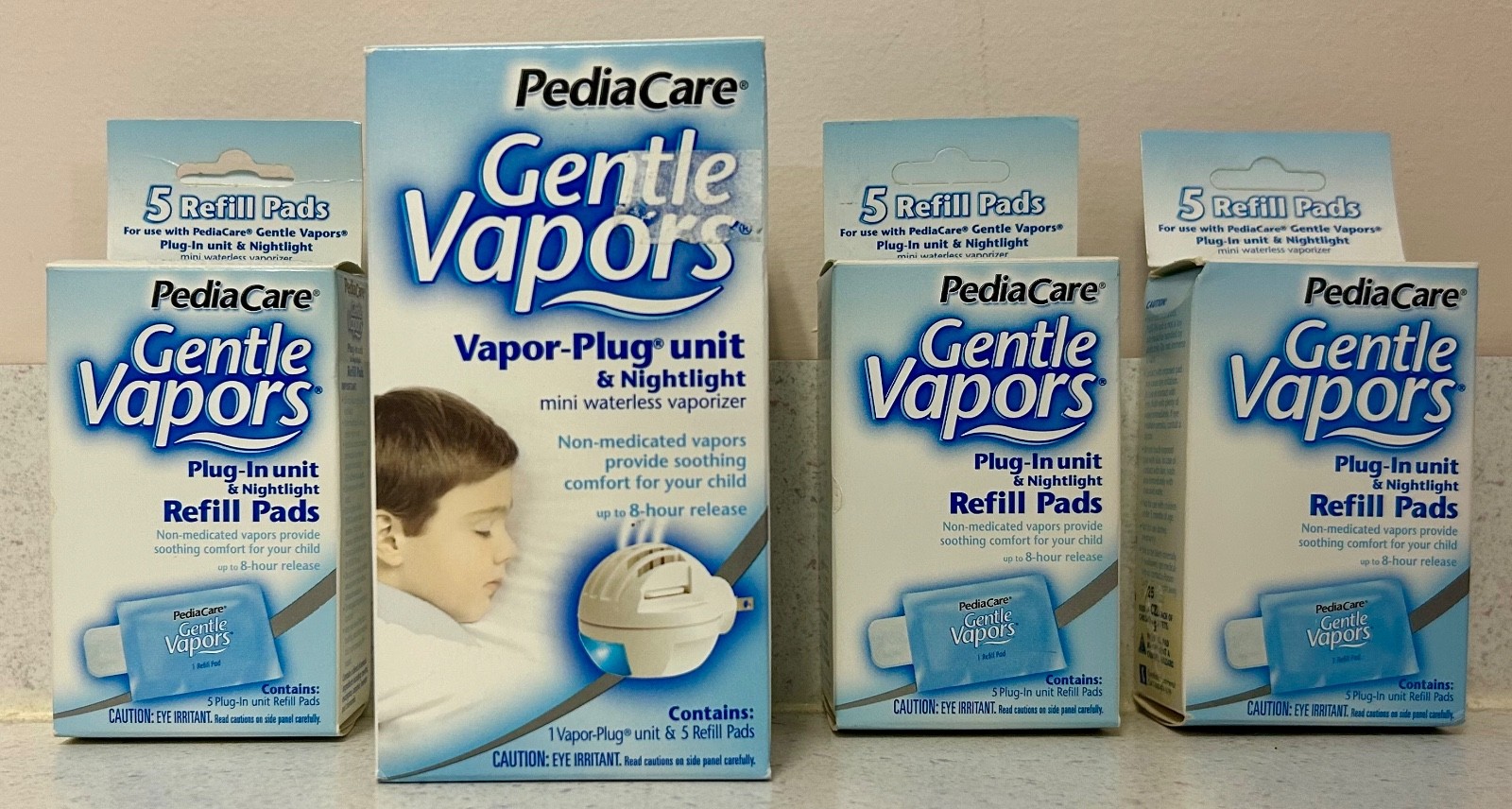 PediaCare Gentle Vapors Plug In Unit & Nightlight Waterless With 5 Refills x3 15