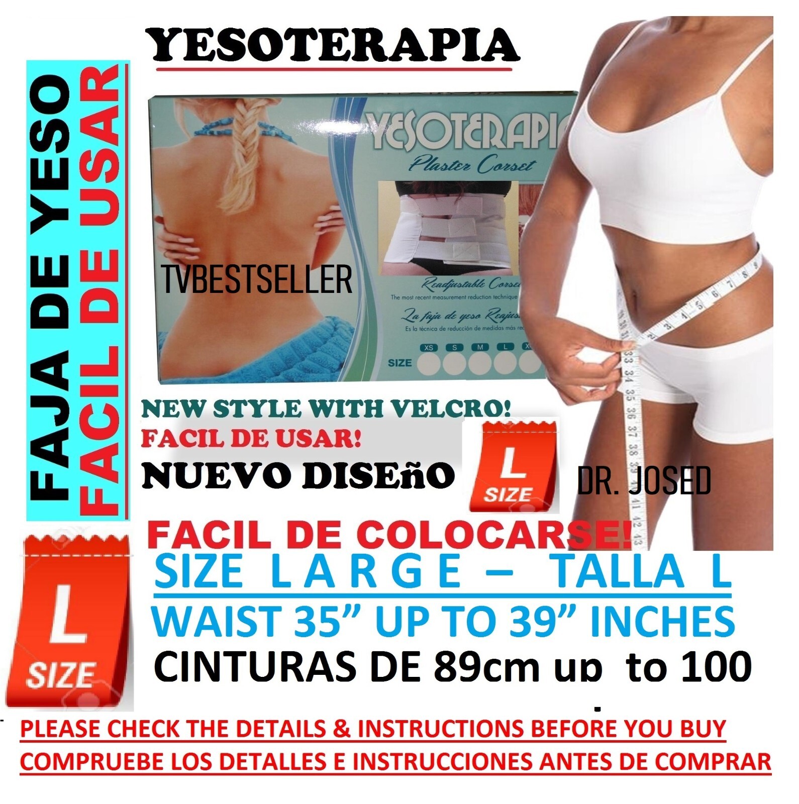 1 new Plaster Corset Yesoterapia Faja d yeso Reductora 100% Improved LARGE 35″