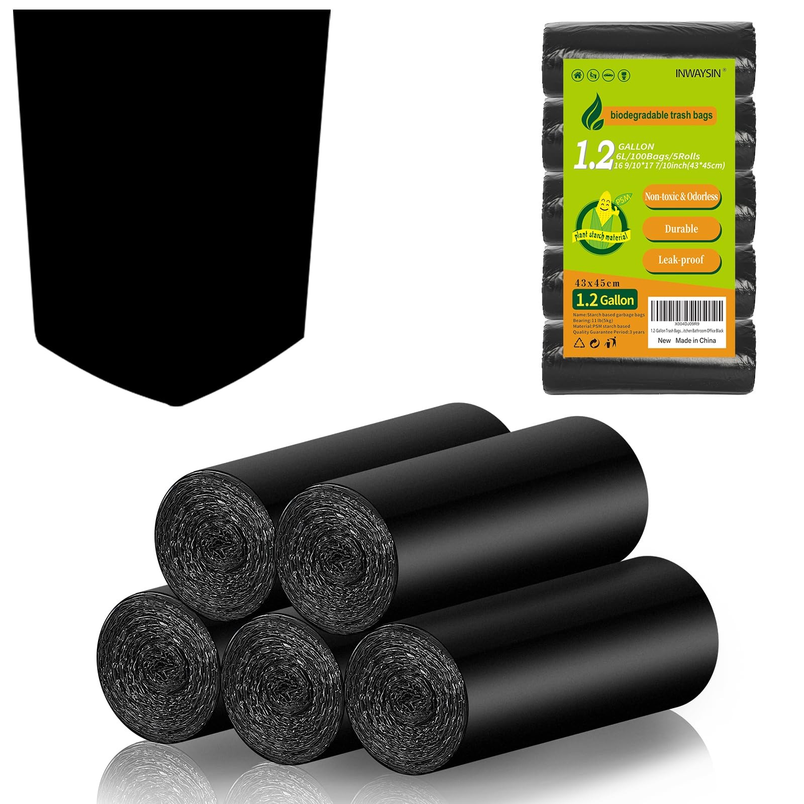 1.2-Gallon Trash Bags Small Garbage-Bags – 100 1 Count (Pack of 100), Black