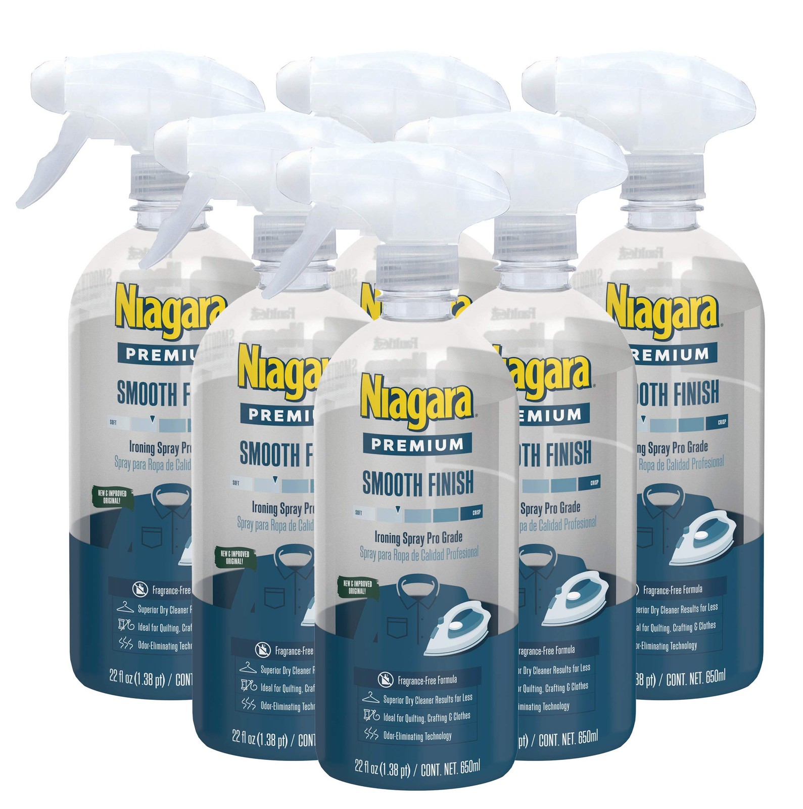 Spray Starch 22 Oz Pack of 6 Trigger Pump Liquid Ironing Niagara Non-Aerosol