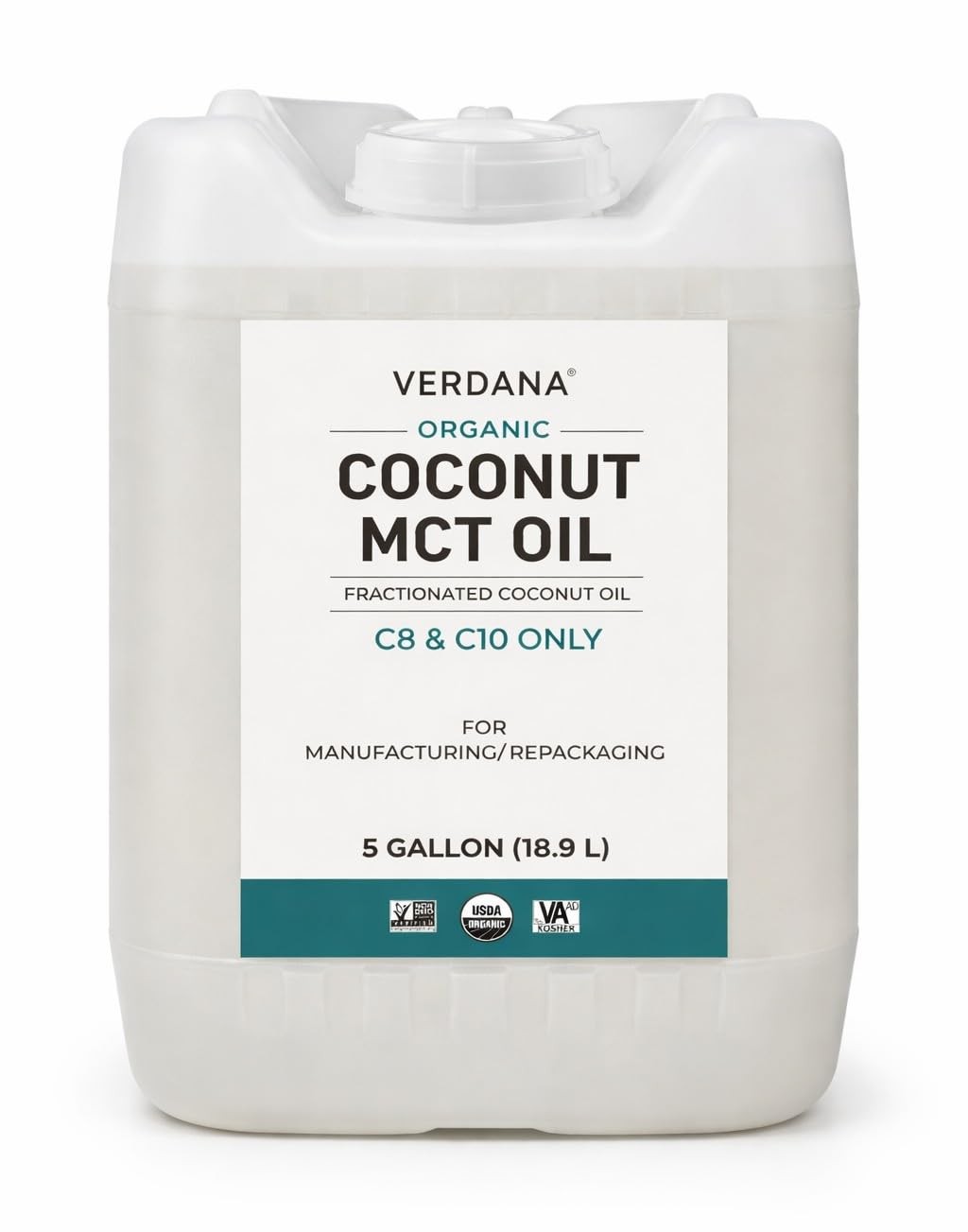 MCT Oil Coconut Organic USDA 5 Gallon 640 fl oz C8 C10 Verdana Bulk Size Food
