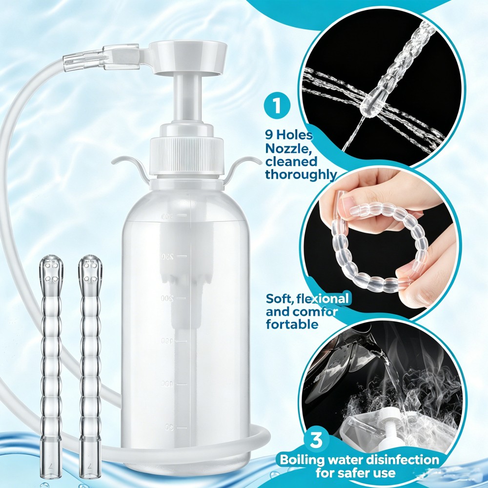 300ml Reusable Vaginal Cleaning System Anal Douche for Women with 2 Nozzle Tips