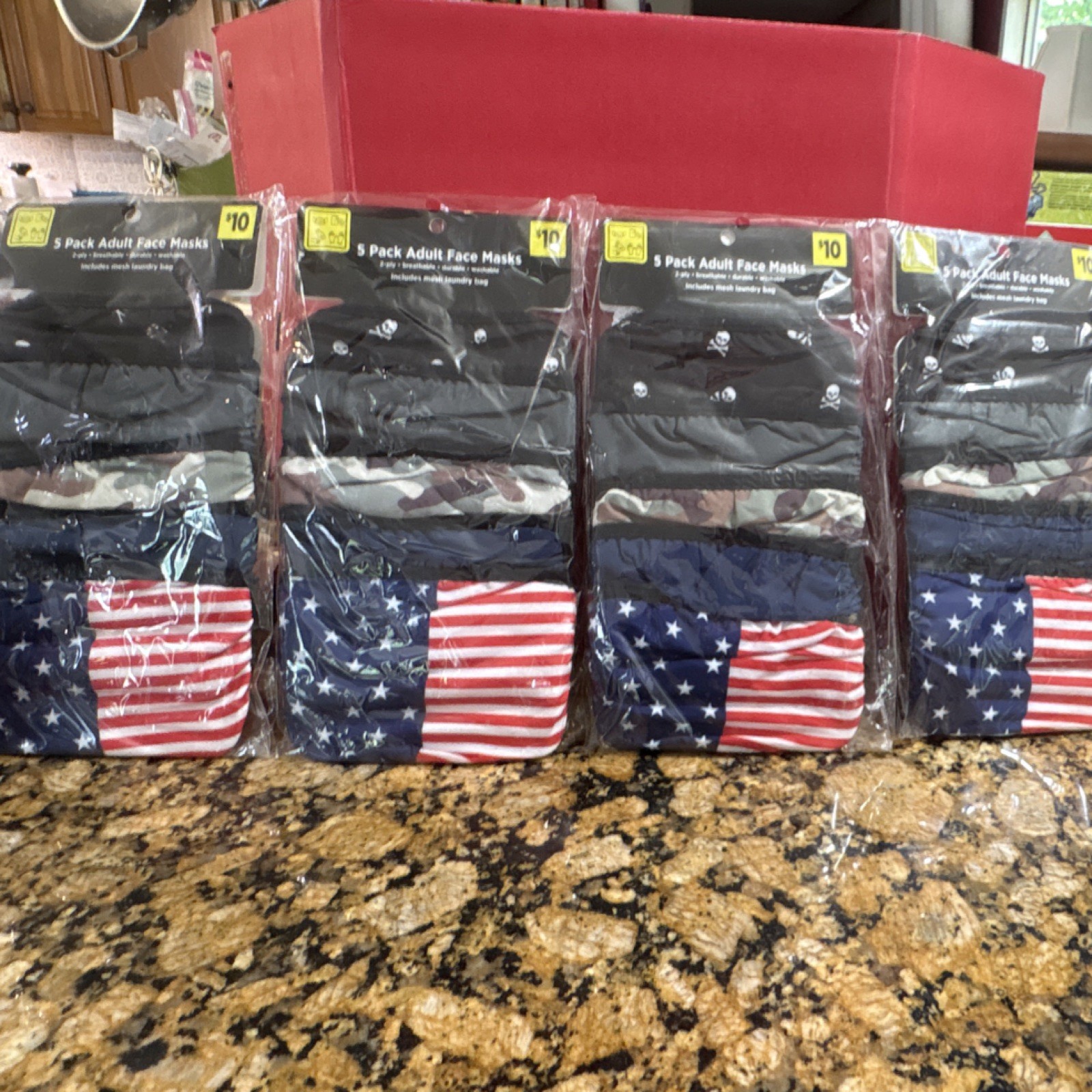 X6 5 Pack Adult Face Masks 2-Ply Breathable Washable, Multicolor w/ Mesh Bag
