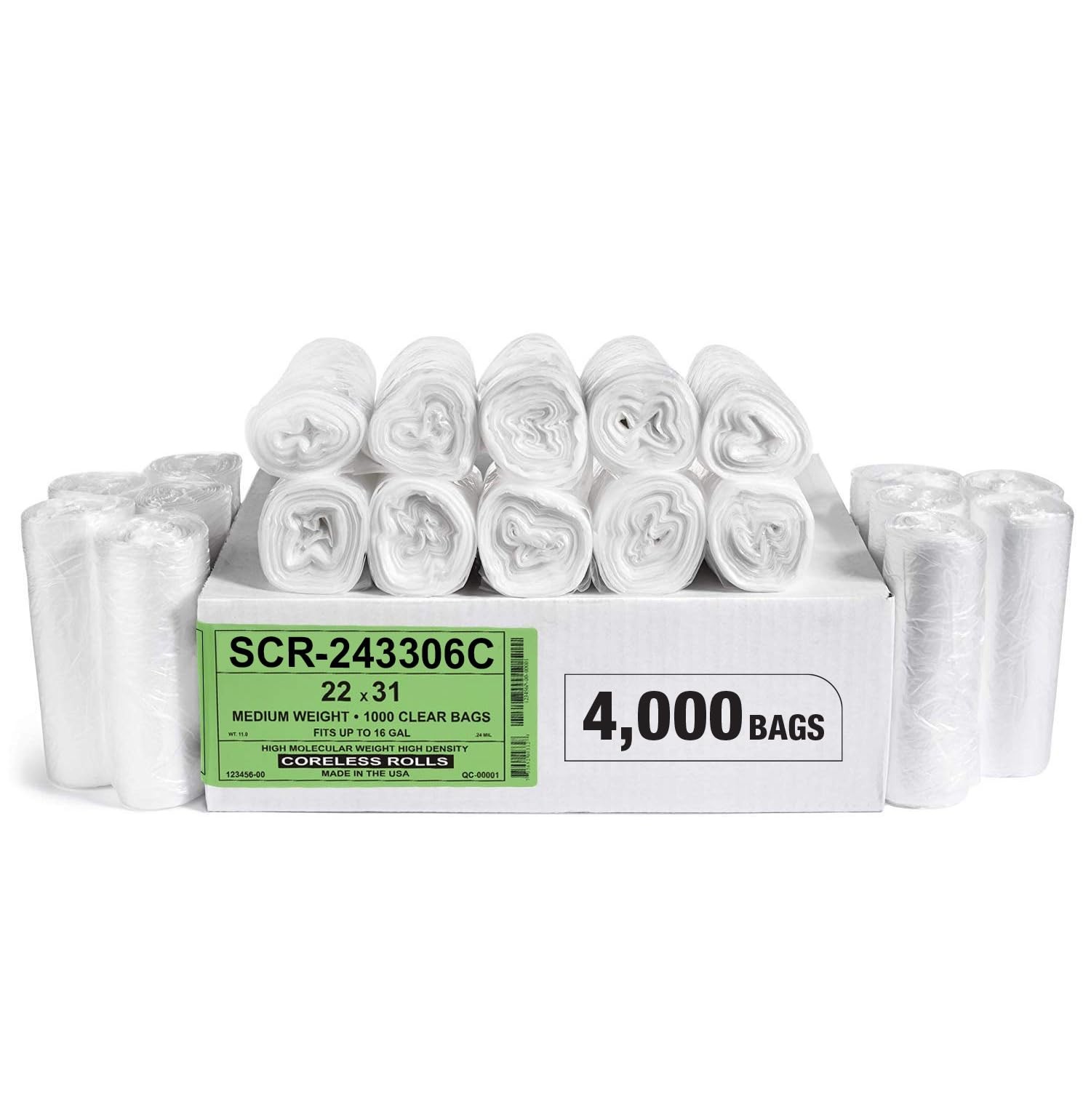 Trash Bags 12-16 Gallon 4000 Count High Density Clear Aluf Plastics Pack