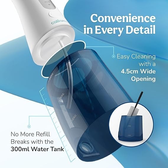 Caresmith Cordless Dental Flosser: 300ml Tank, 3 Modes, IPX7 Waterproof.
