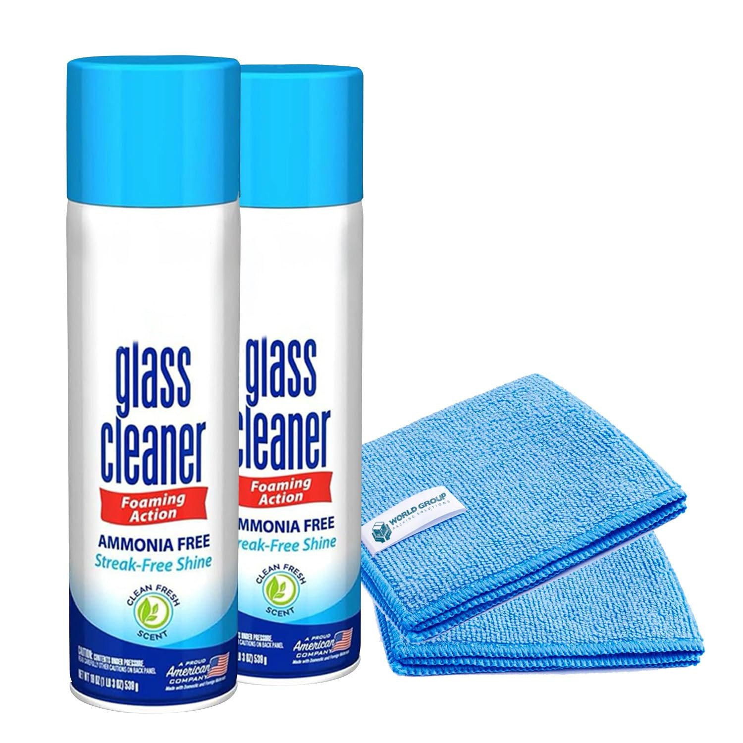Cleaner Foam Spray 19oz 2 Pack Fresh Scent Microfiber Rags Glass Led World Group