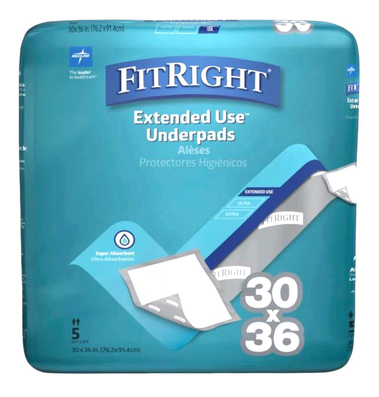 FitRight Extended-Use Super Absorbent Premium Underpads – 30″ X 36″ – Case of 70