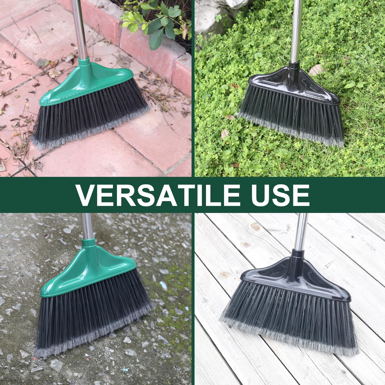 Heavy Duty Broom 61 Handle Outdoor Indoor Commercial Black Green Long