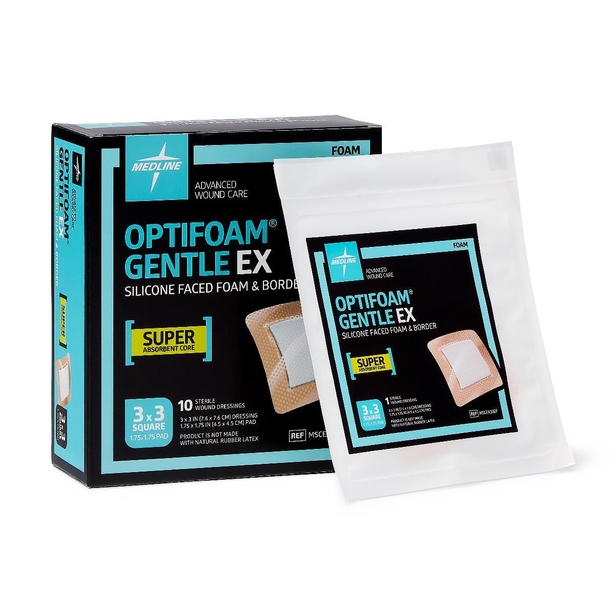 Optifoam Gentle EX Bordered Foam Dressing, 3″ x 3″, Box