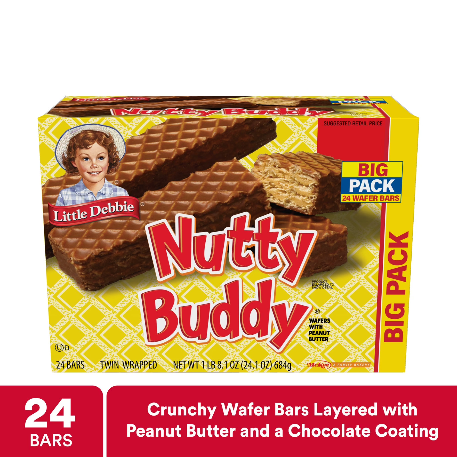 NEW LITTLE Debbir Nutty Buddy BIG PACK 24 PEANUT Butter WAFER BARS 24.1 oz BOX.