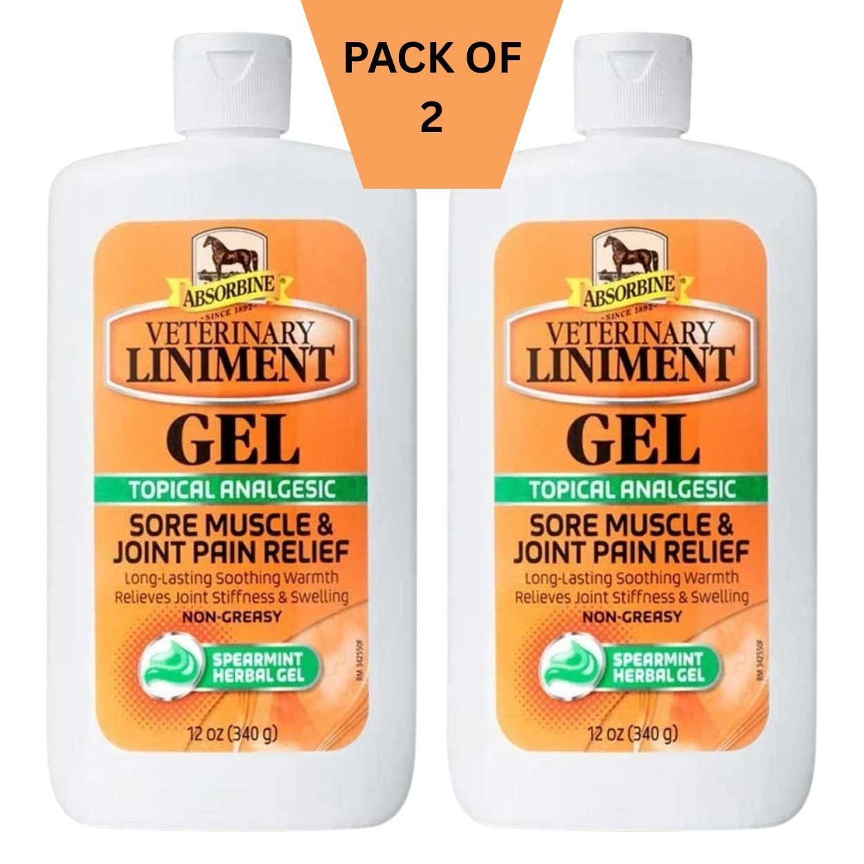 Absorbine Veterinary Liniment Gel 12 oz Spearmint Herbal Topical Analgesic