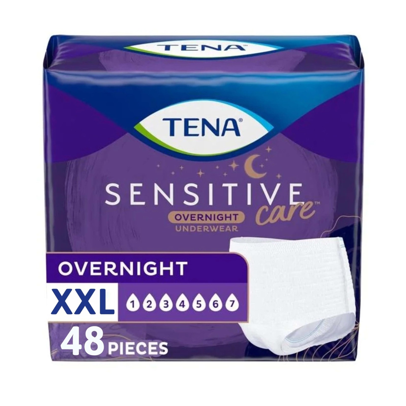 Adult Incontinence Underwear Overnight XX Large 47-66in 48 Count TENA Sensitive