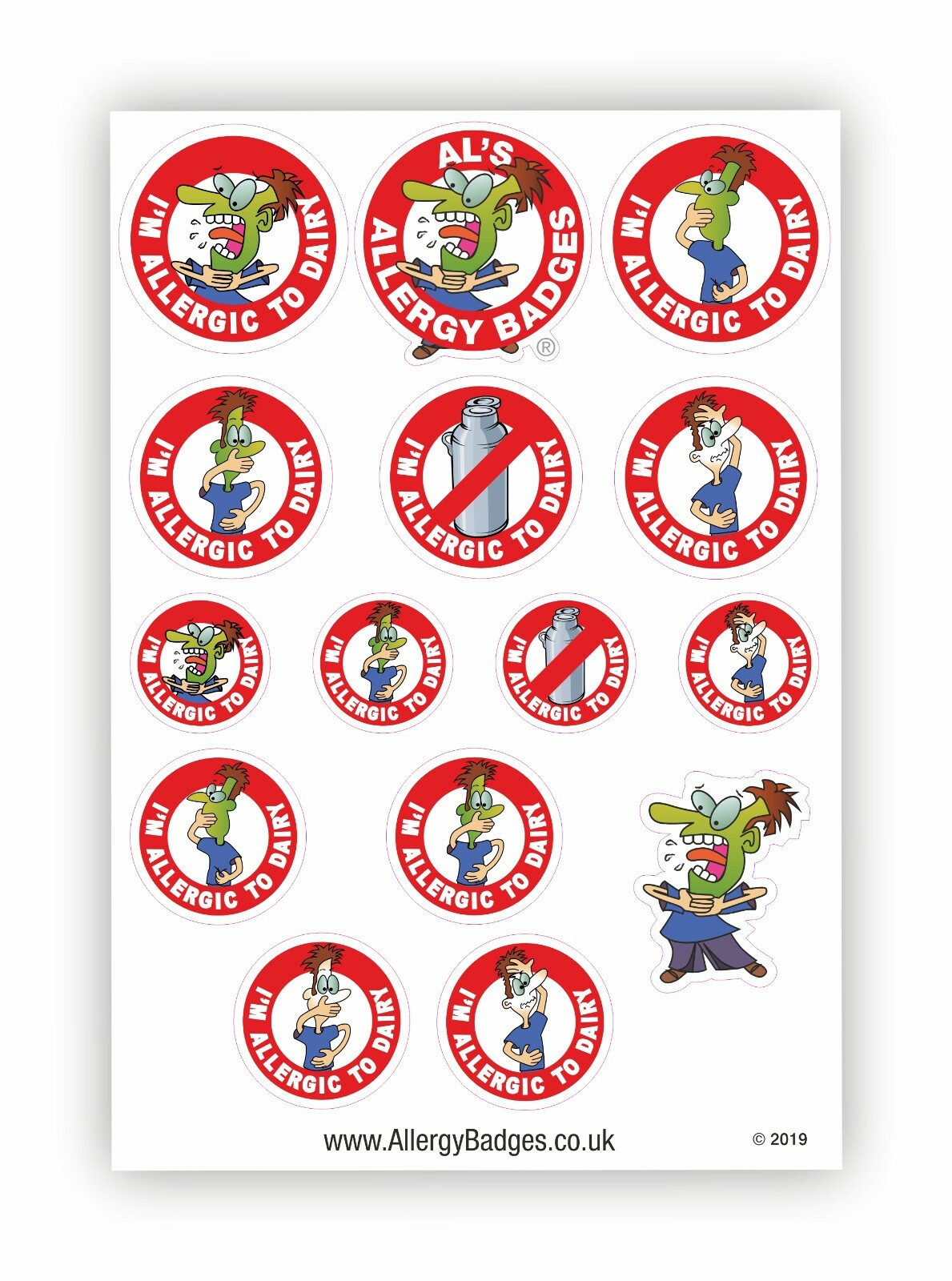 Dairy Allergy Pin Badges – Also Sew-on Patches & Stickers – Allergic to Dairy