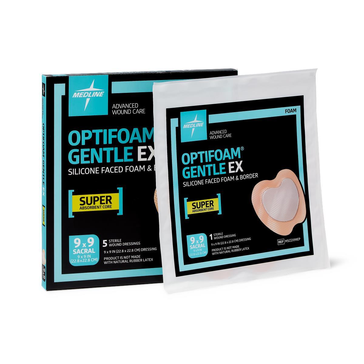 Optifoam Gentle EX Sacrum Foam Dressing, 9″ x 9″, Box