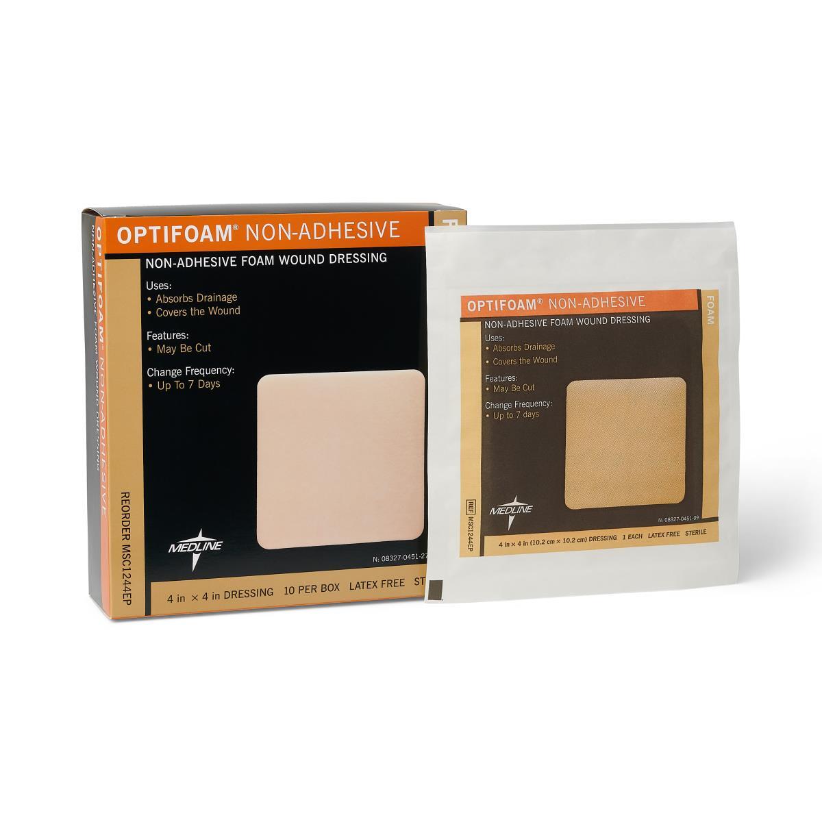 Optifoam Nonadhesive Foam Wound Dressing, 4″ x 4″, Box of 10