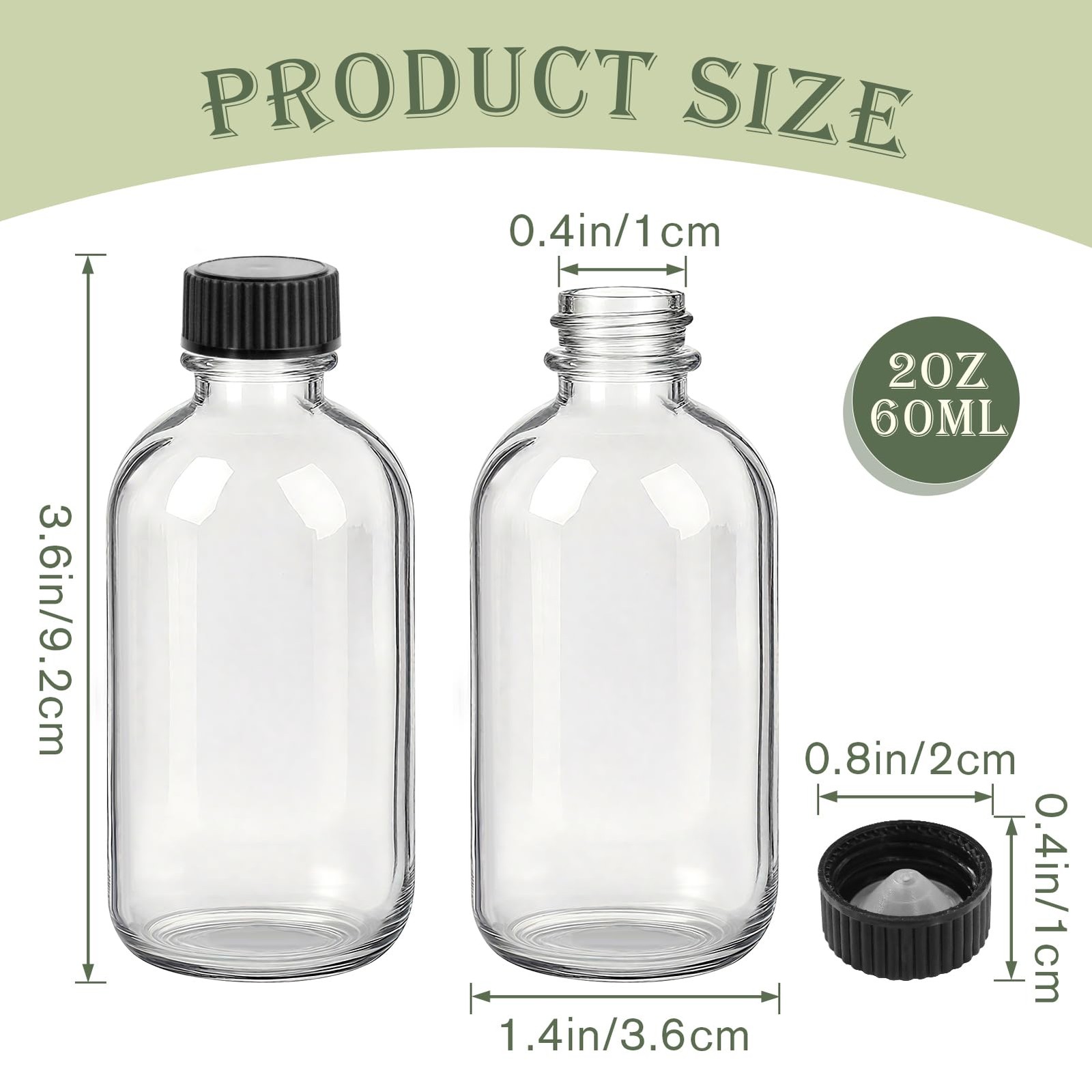 12 Pack 2 oz Glass Bottles with Lids & 2 Funnels Shot Jar Small Containers Spice