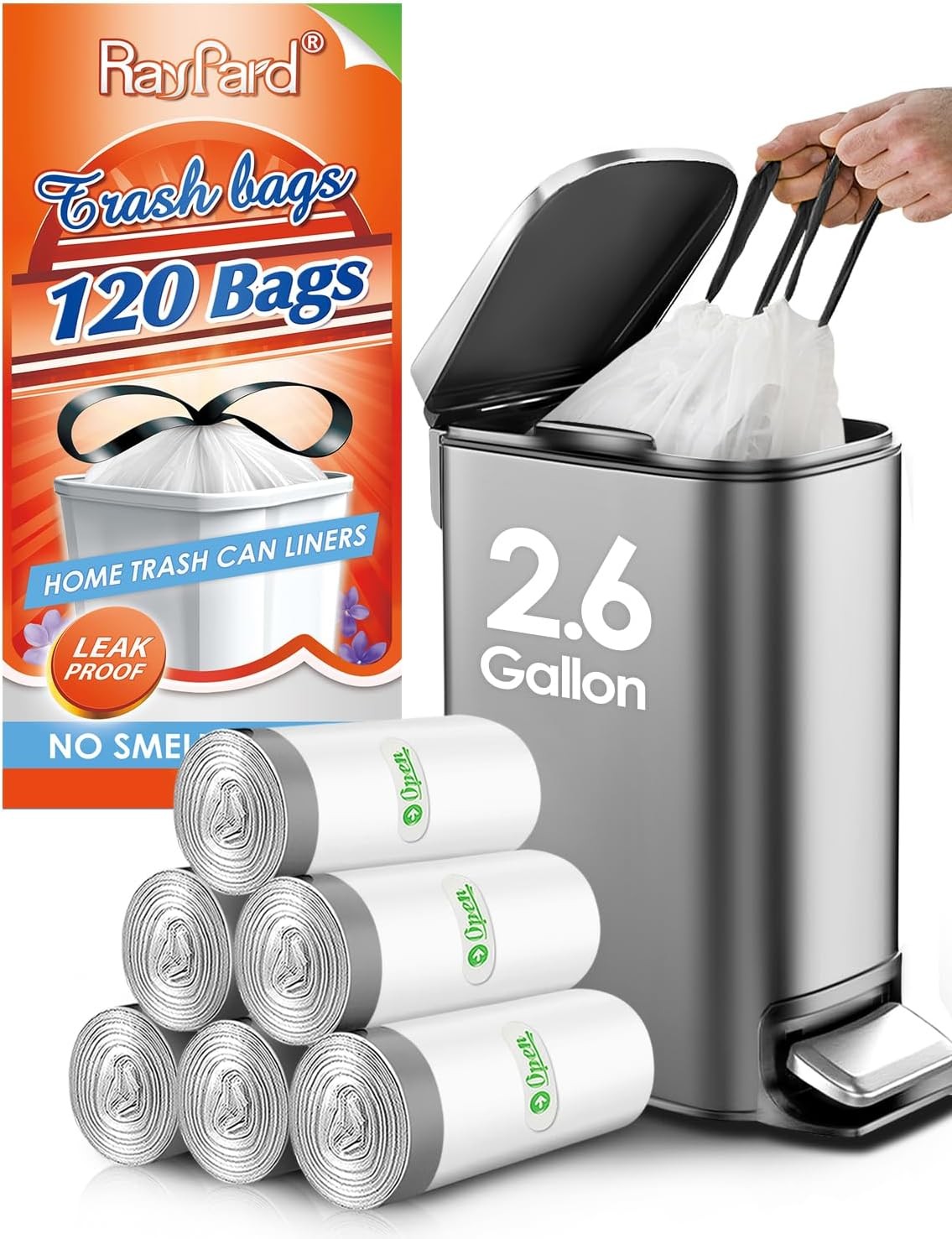 120 Counts 2.6 Gallon Small Drawstring Trash 1 Count (Pack of 120), White