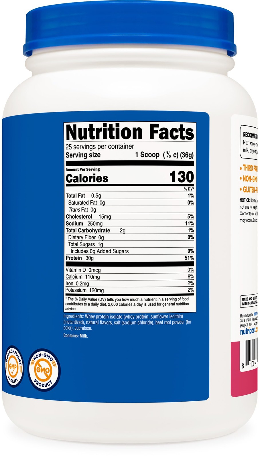 Whey Protein Isolate Powder Strawberry Acai 2 Pound Nutricost Pounds shake