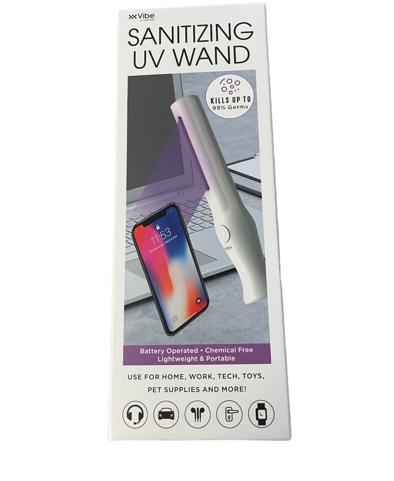Vibe Sanitizing Wand Battery Operated Kills Up To 99% Of Germs Small Compact