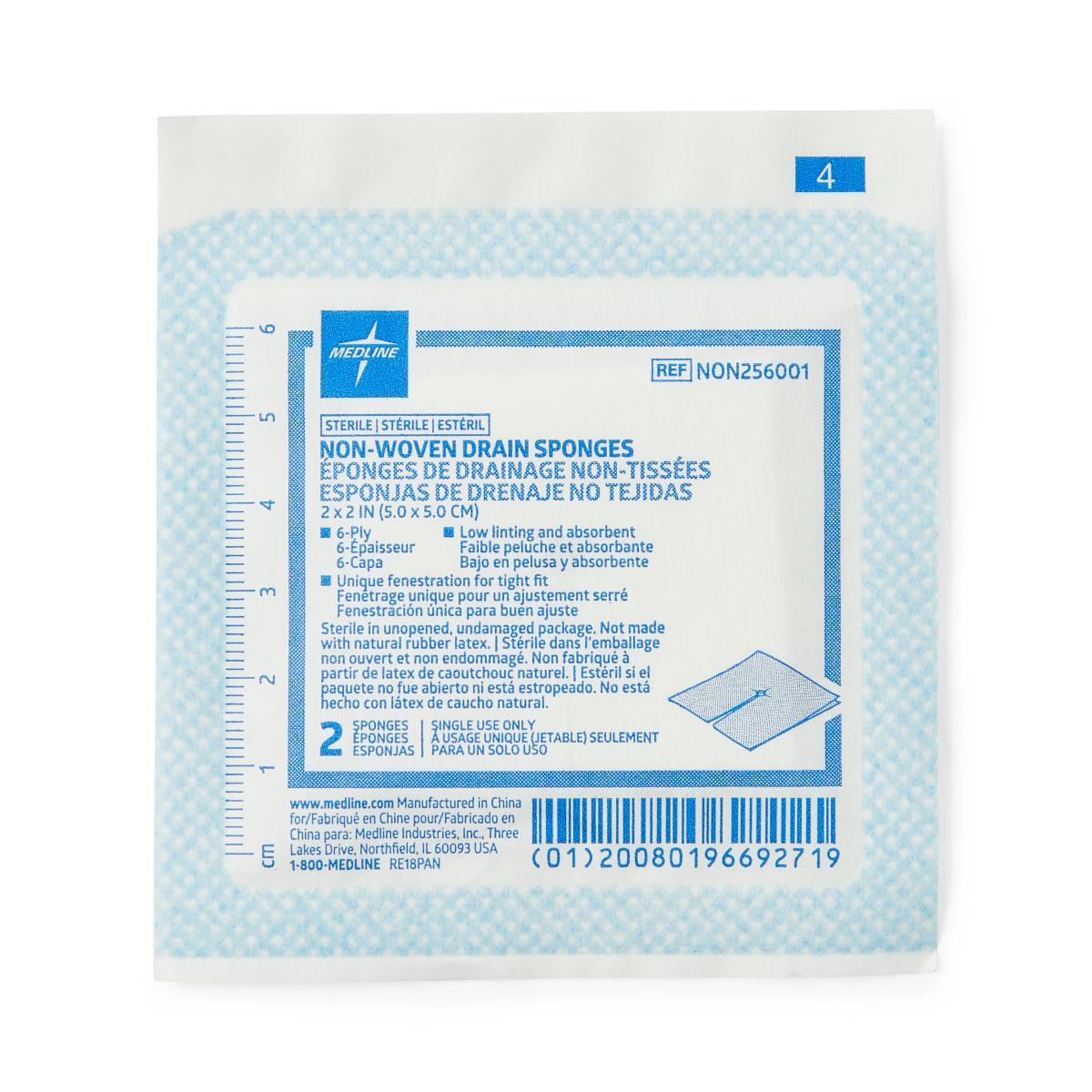Sterile Nonwoven Gauze Drain Sponges, 6 Ply 2″ x 2″, Pack
