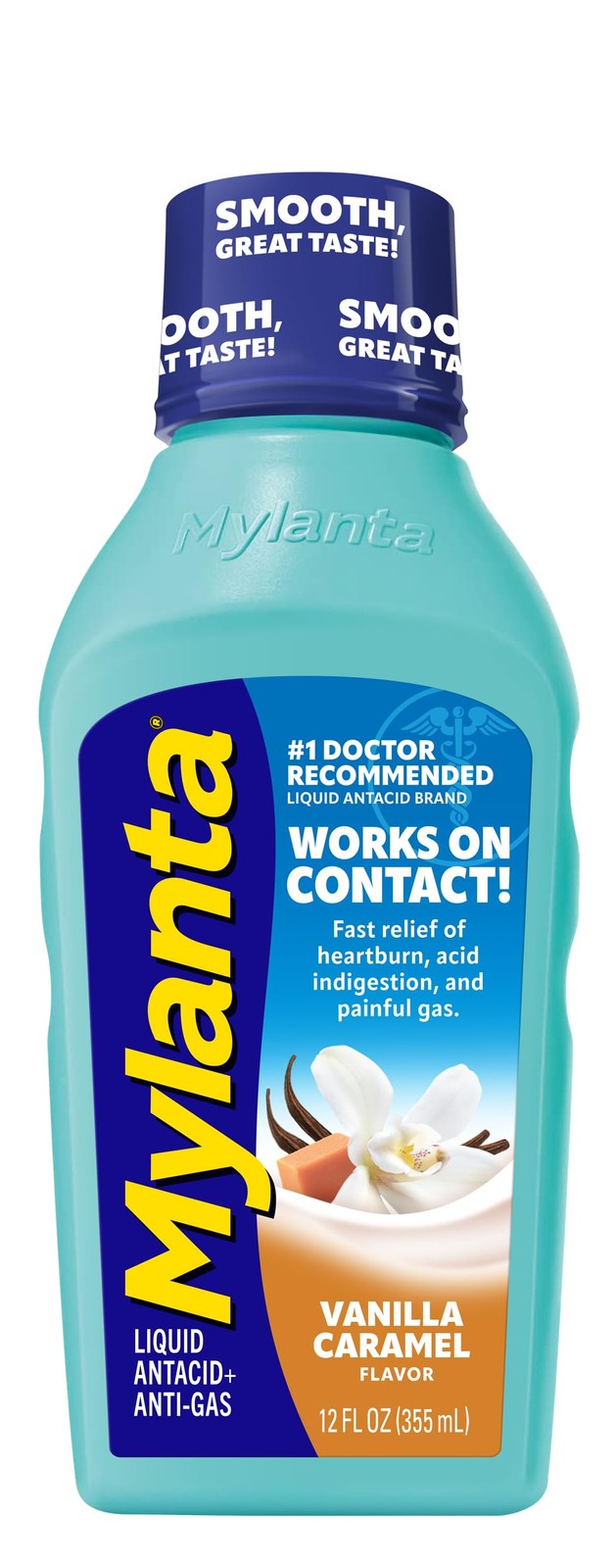 Mylanta Heartburn and Gas Relief, Liquid Antacid, Vanilla Caramel White