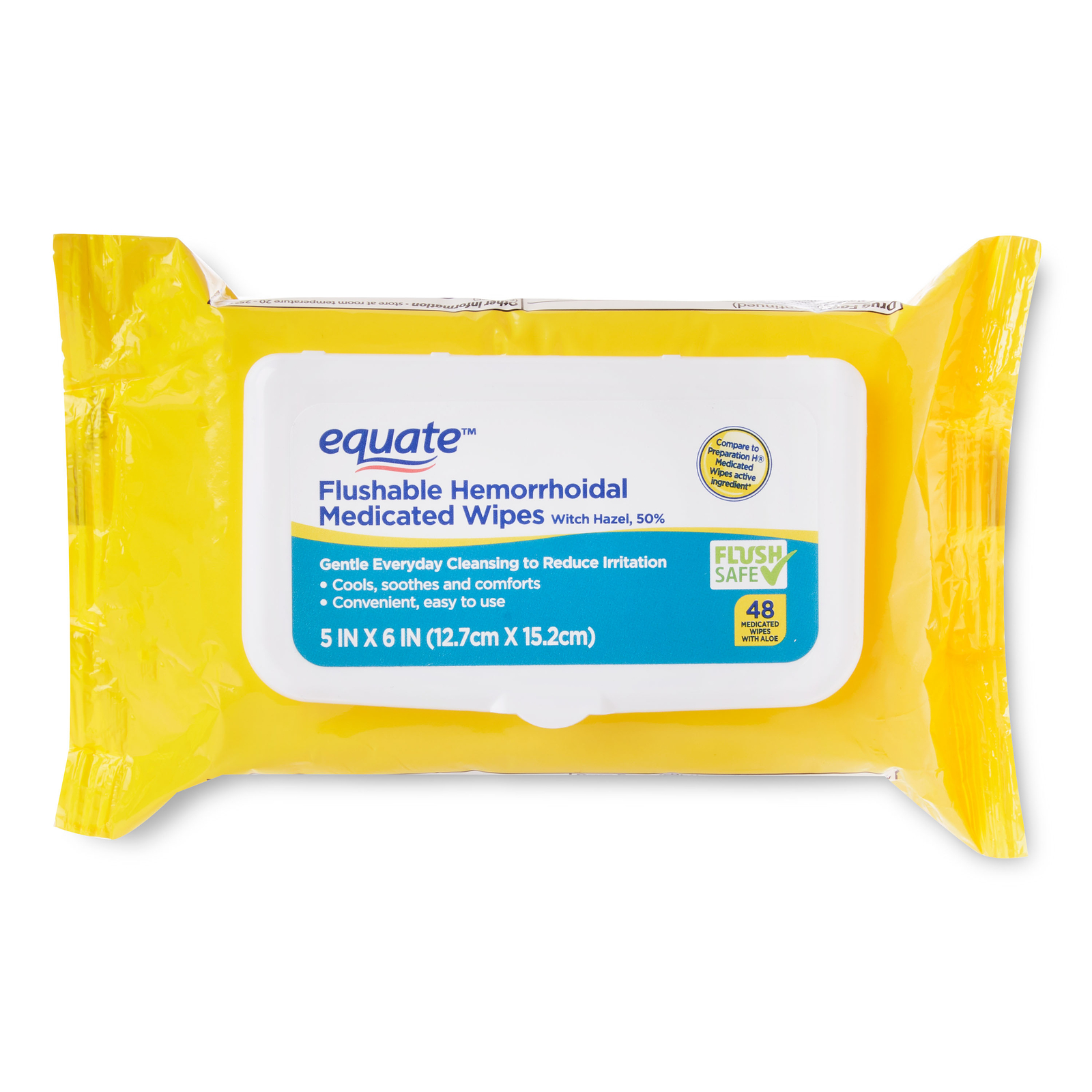 New Pack Equate Flushable Hemorrhoidal Medicated Wipes – Witch Hazel 50%, 48 Ct