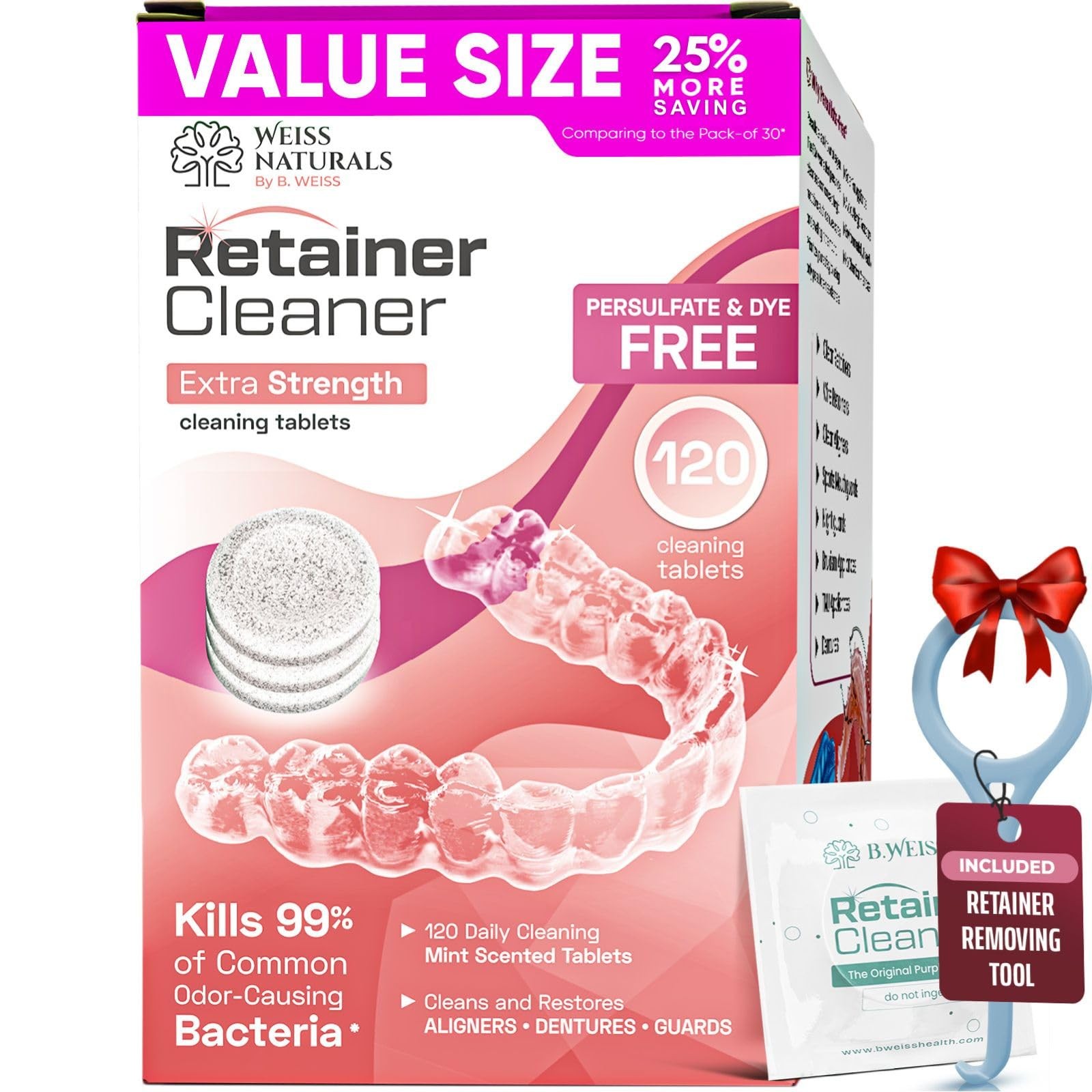 Weiss Naturals Retainer Cleaner Tablets, 120 Count (Pack of 1), White