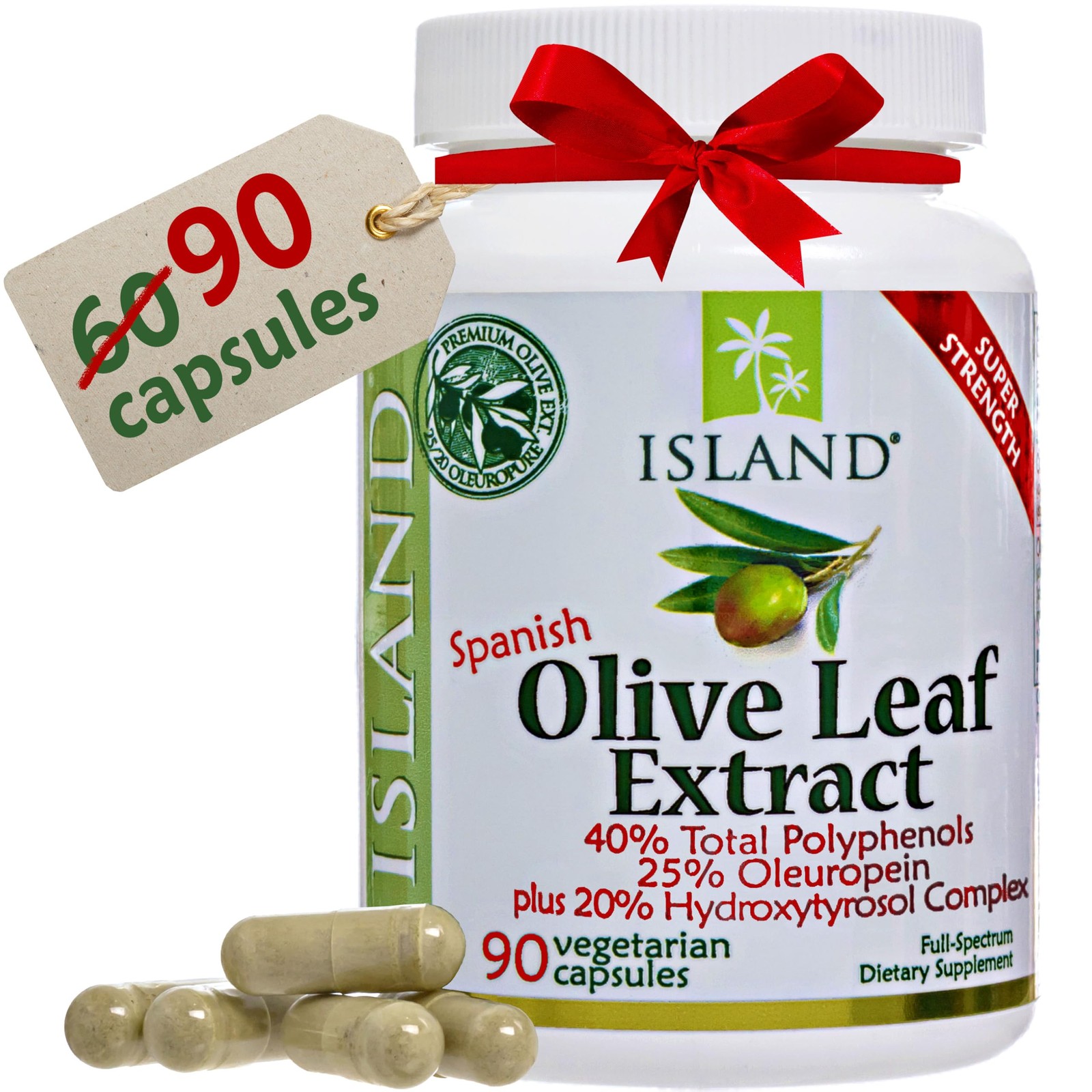Olive Leaf Extract Capsules 25% Oleuropein 90 Count Island Nutrition Total Plus