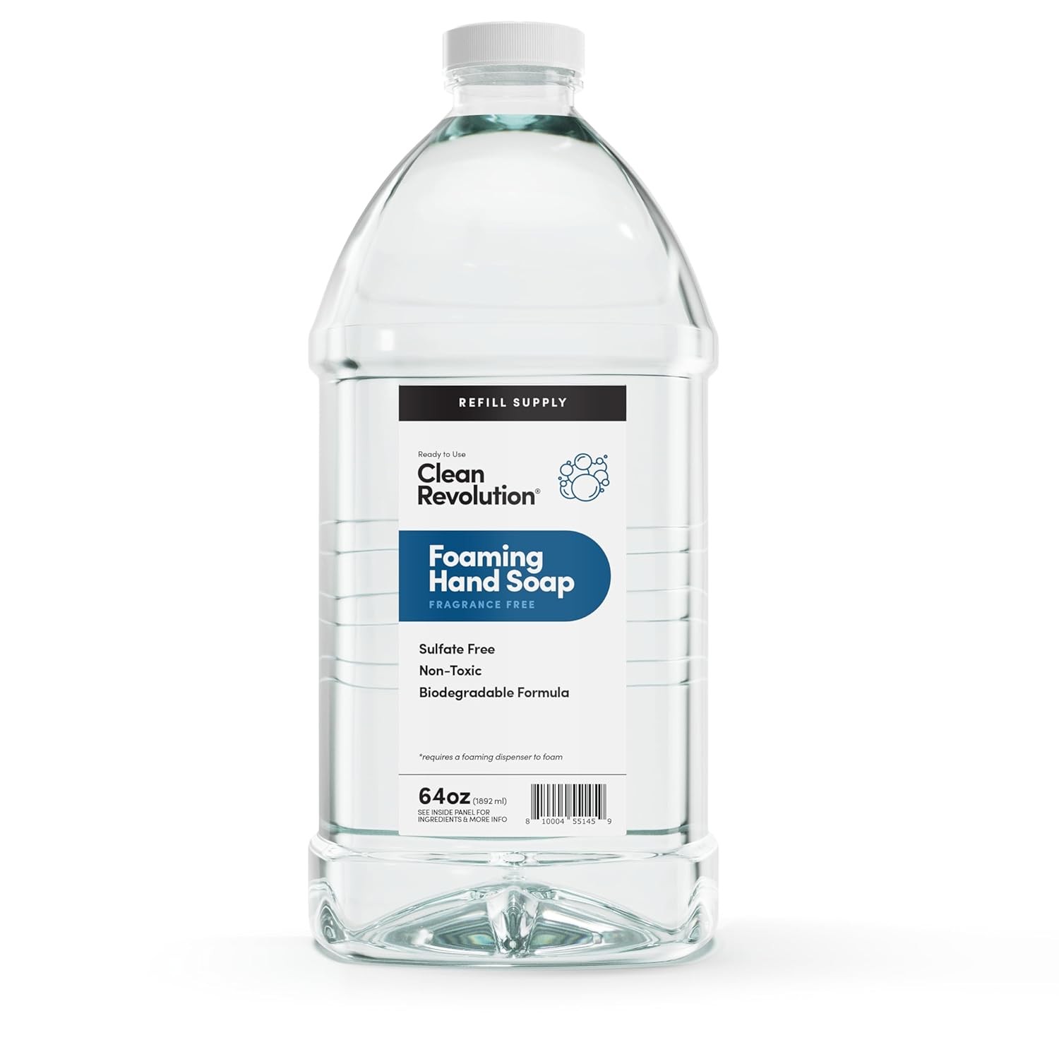 Foaming Hand Soap Refill Supply Container, Ready to Use Formula, Fragrance Free,