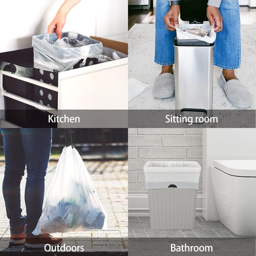4 Gallon 320 Counts Strong Drawstring Trash Bags Garbage by White