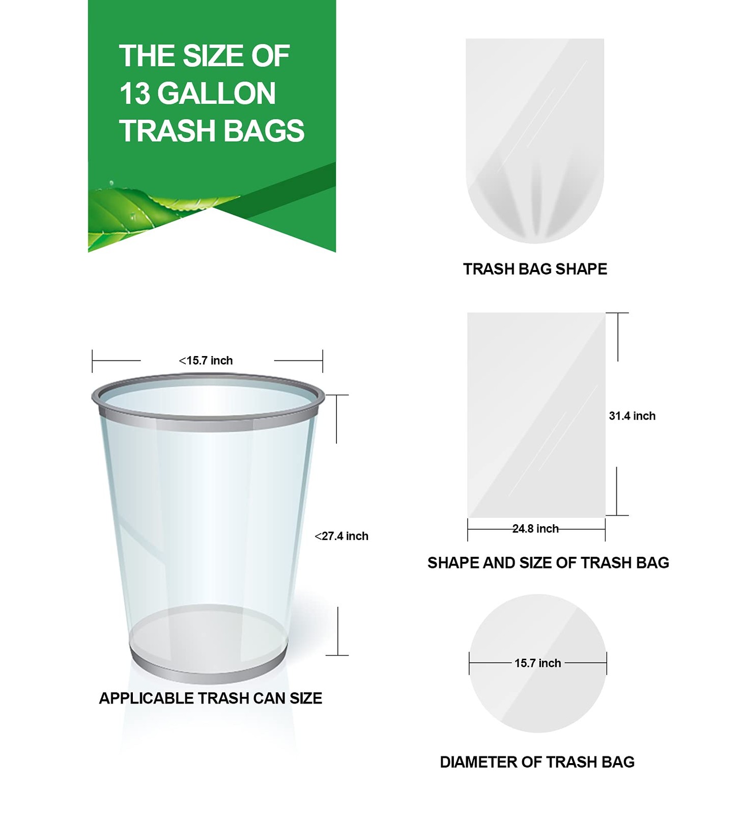FORID 13 Gallon Trash Bags – Clear Plastic Garbage Bag 80 Count,