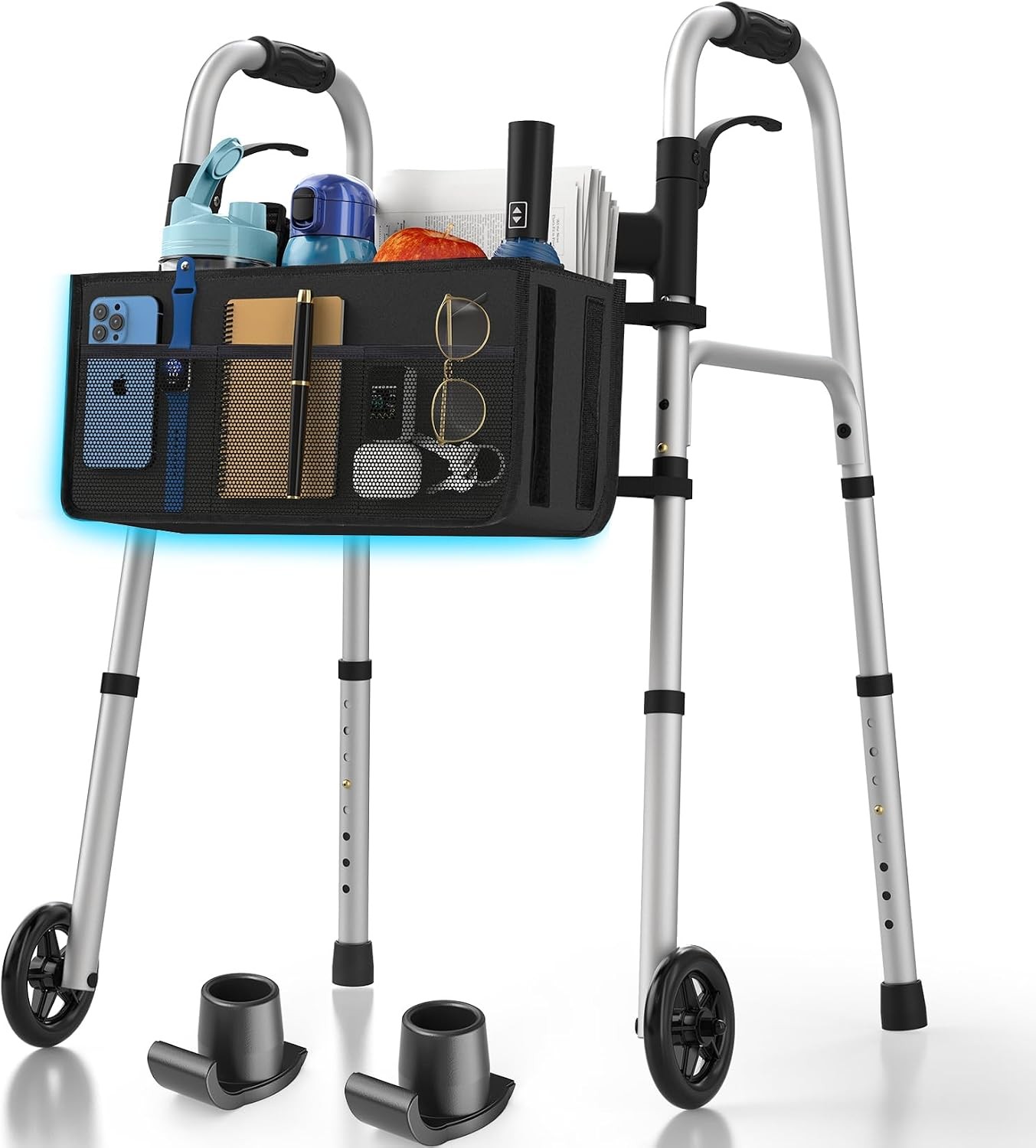 Walker for Seniors Lightweight Height Adjustable 350 lb Silver Folding HolyHeal