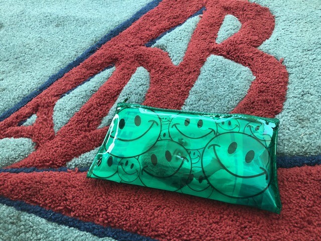 1 PK OF 10 NOSE/MOUTH STERILED COVERS GRN SMILEY ZIPPER POUCH FREE SHIPPING USA