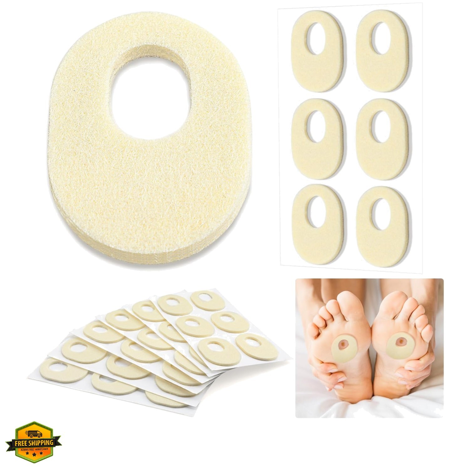 36 Pcs Felt Callus Cushions Oval Shaped Callous Pads for Foot Adhesive Corn C…