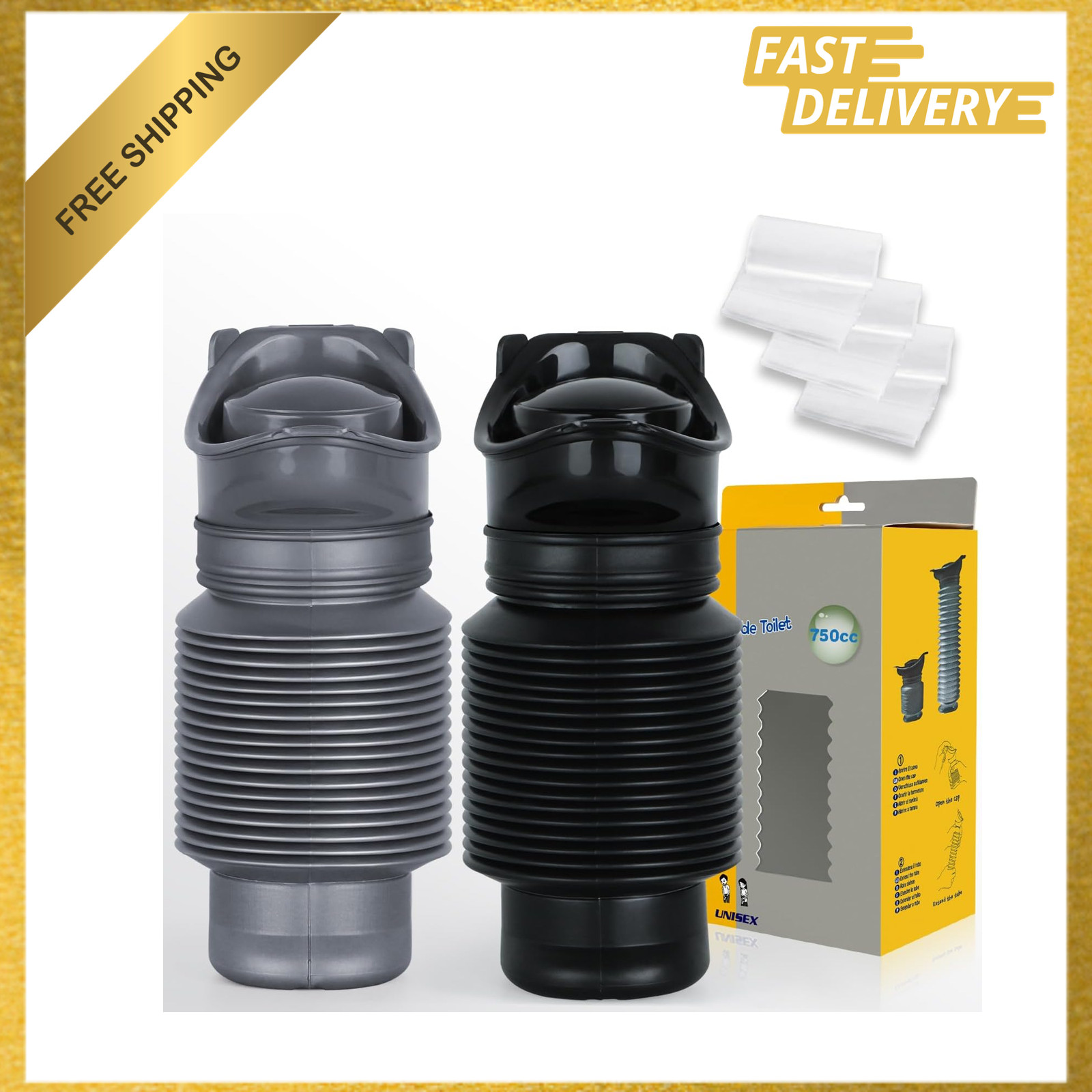 Portable Urinal, Adjustable Reusable Leakproof 750ml, Unisex Travel Car