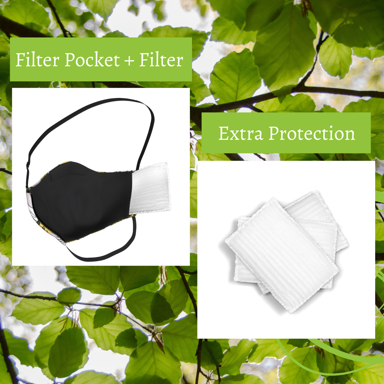 Multi-Layer Face Mask, Handmade, Adjustable, Organic Fabric + 3 Filters