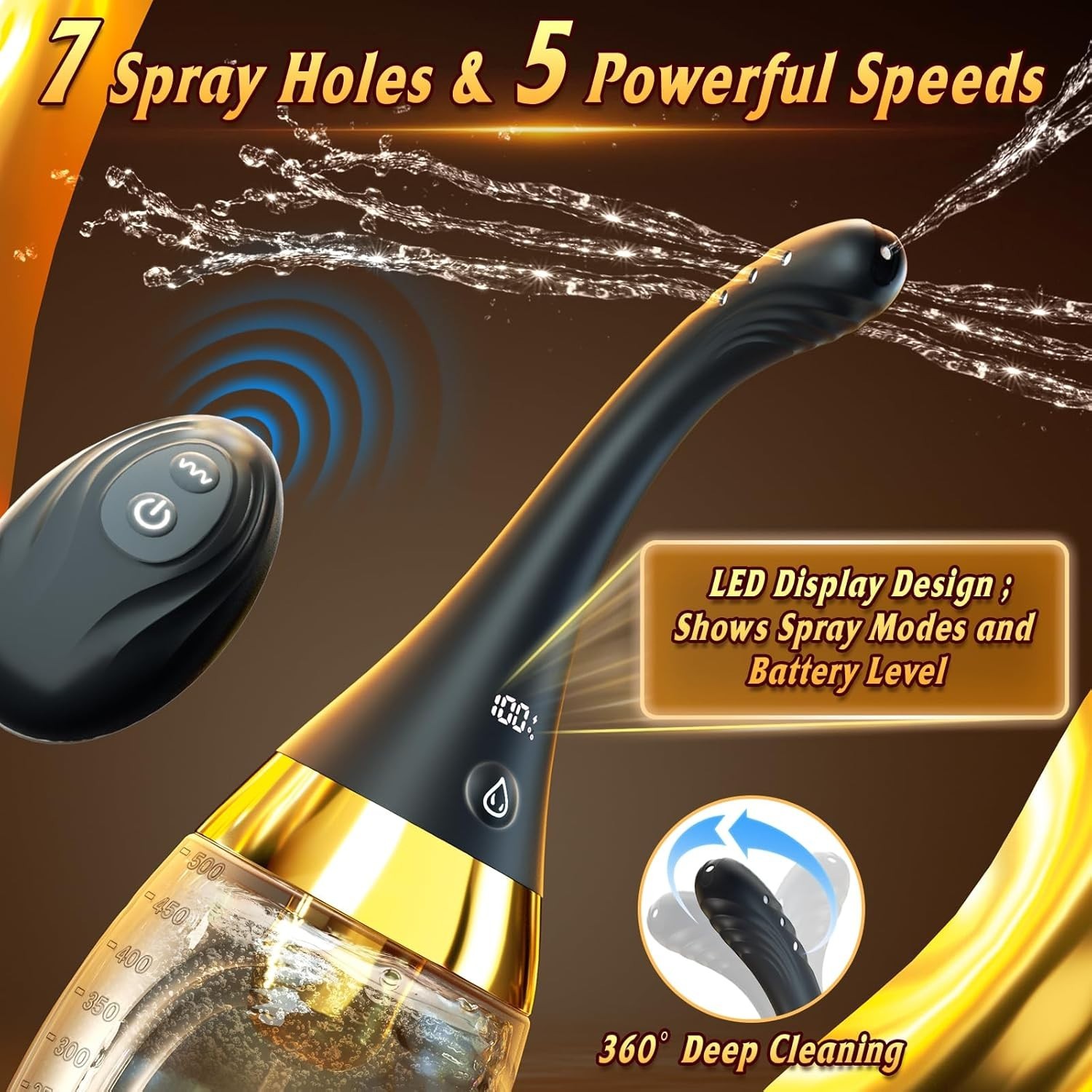 Remote Control Anal Douche Enema Kit with 7 Spray Holes for Deep Clean