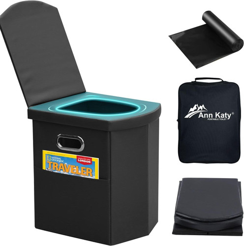 Upgrade XL Portable Toilet for Adults, Extra Large Standard, Black