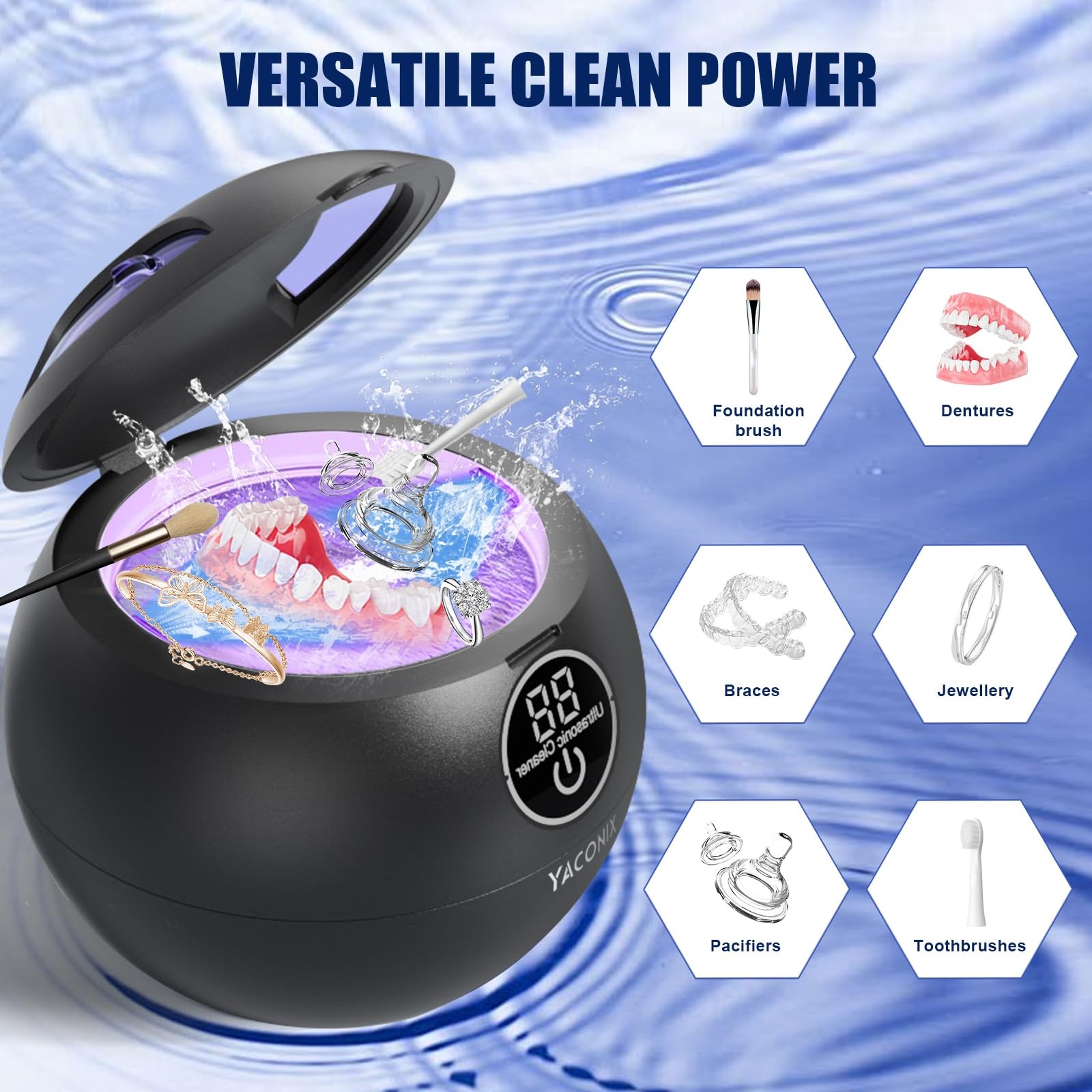 Ultrasonic Retainer Cleaner Machine 45kHz Dental with Black