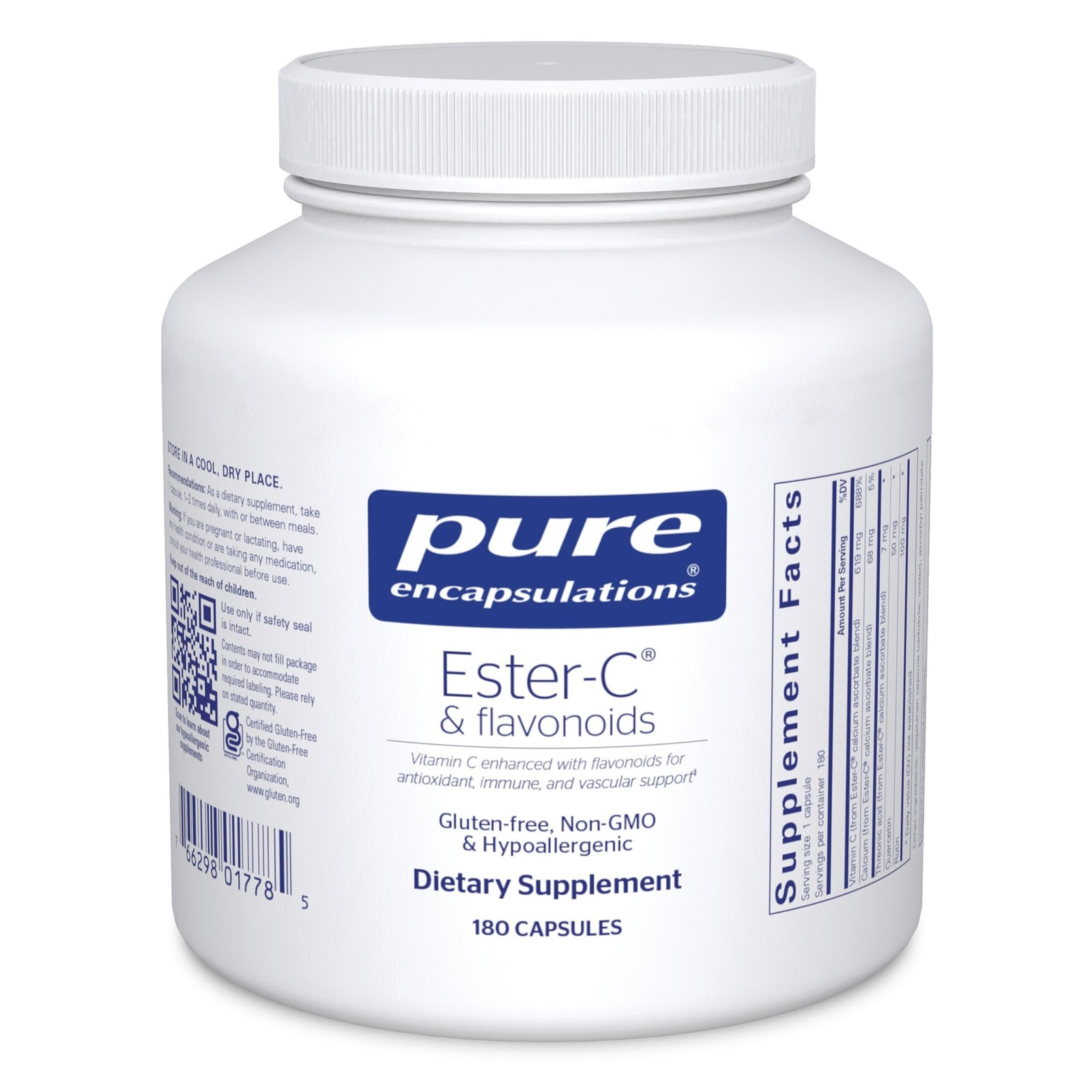 Vitamin C Supplement Ester Flavonoids 180 Capsules Pure Encapsulations