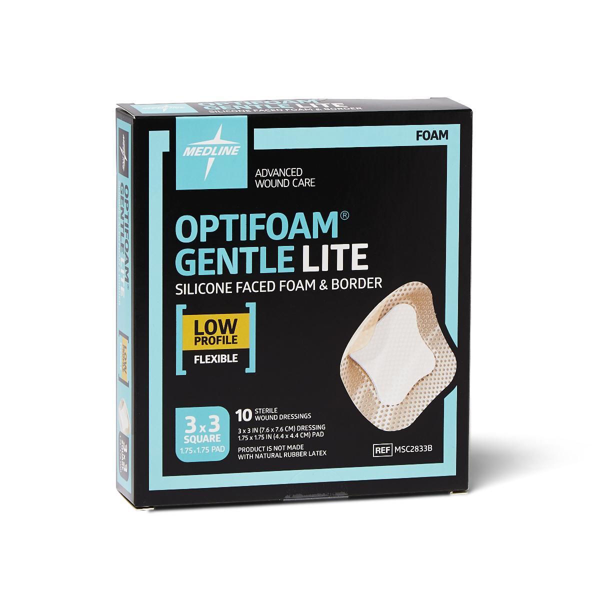 Optifoam Gentle Lite Foam Dressing, 3″ x 3″ with Border, Box