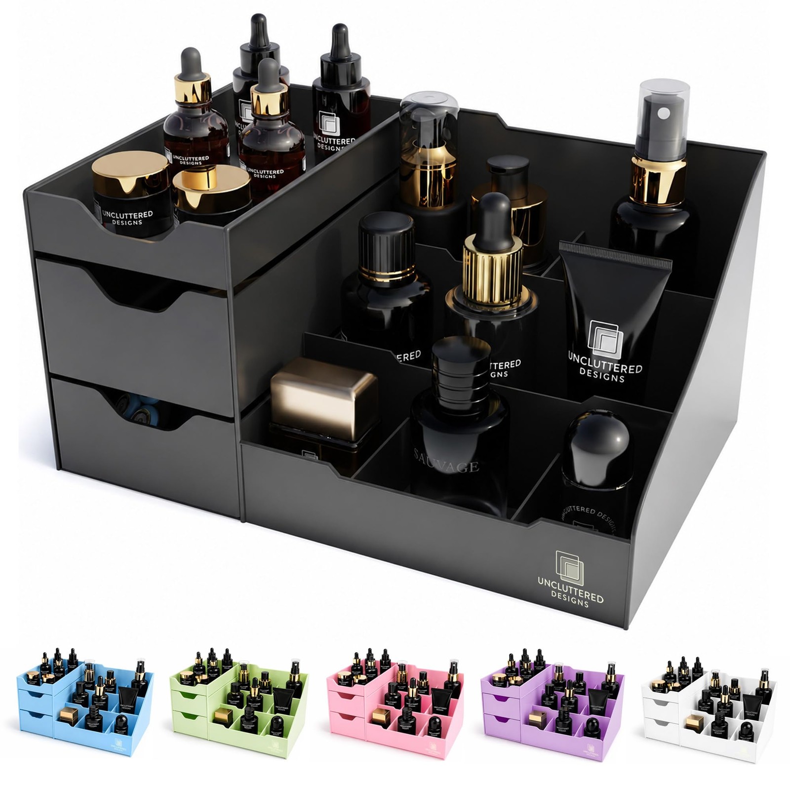Uncluttered Designs Large Black Vanity Organizer – Countertop Mens Organizer Wit