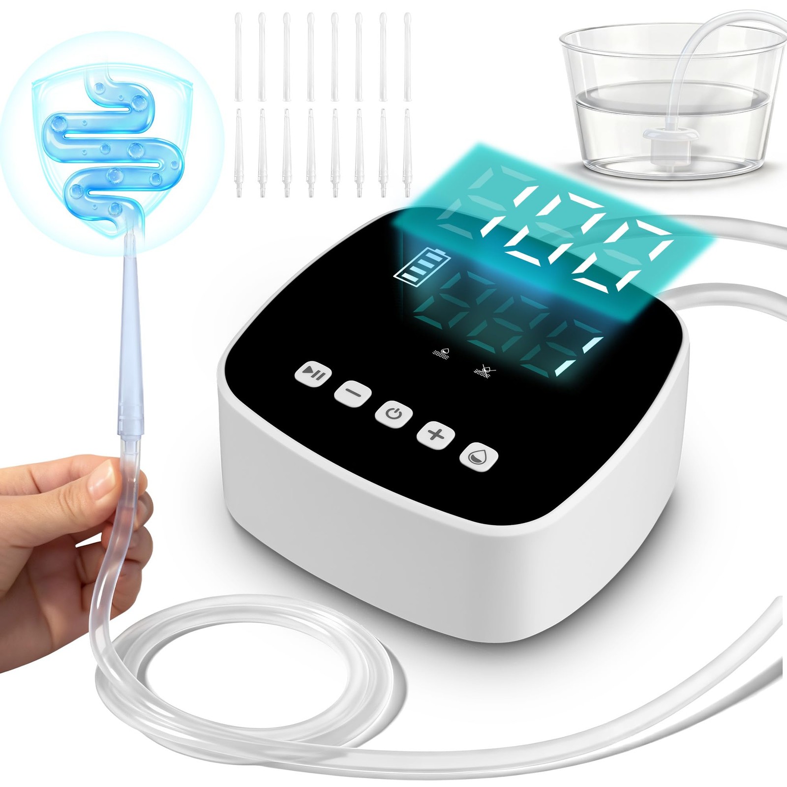 Electric Enema Kit with Dual Nozzles, 100-Level Pressure Control, Coffee Enem…