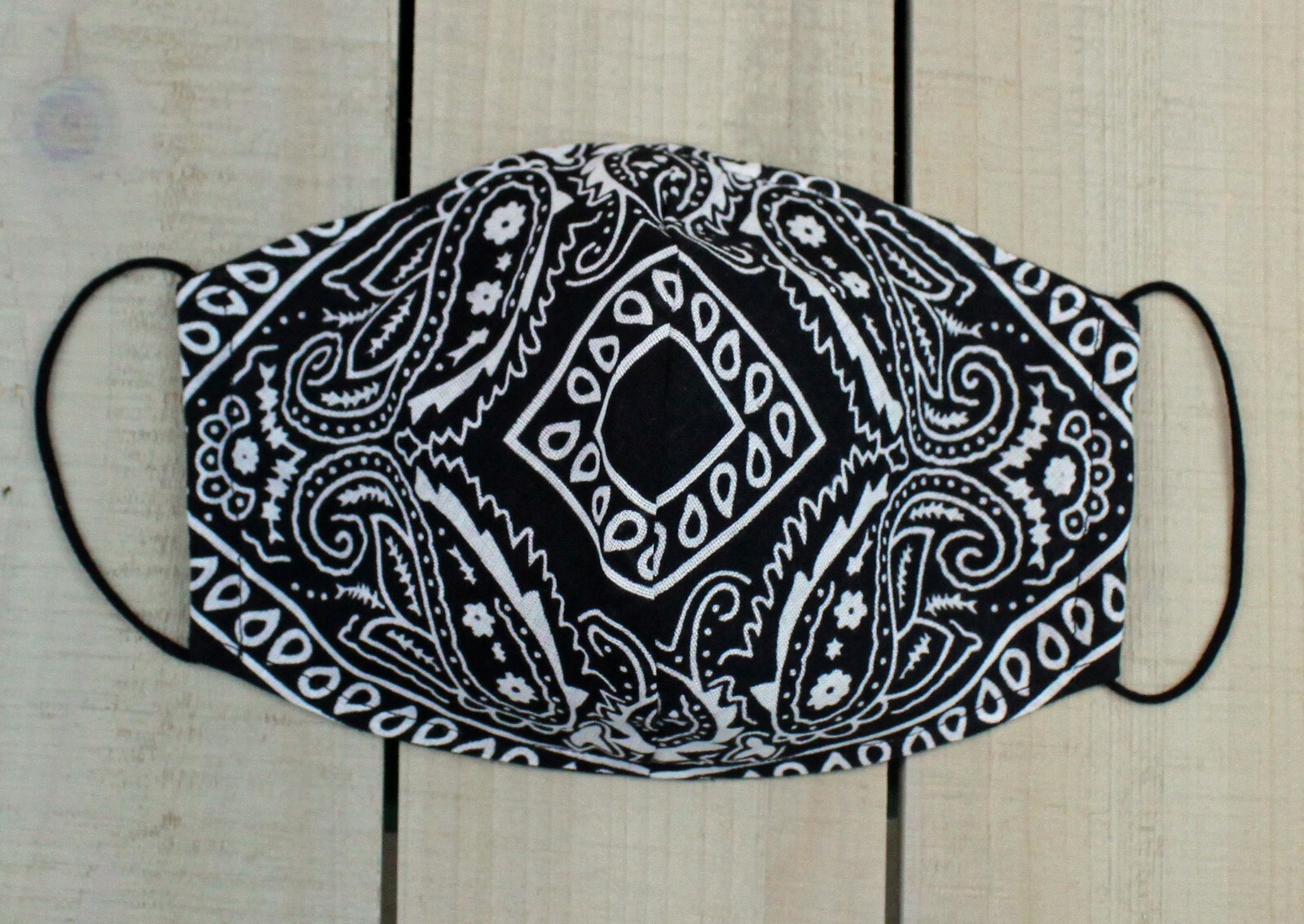 Black and White Bandanna Print 100% Cotton Face Mask.. Hand sewn mask made in US