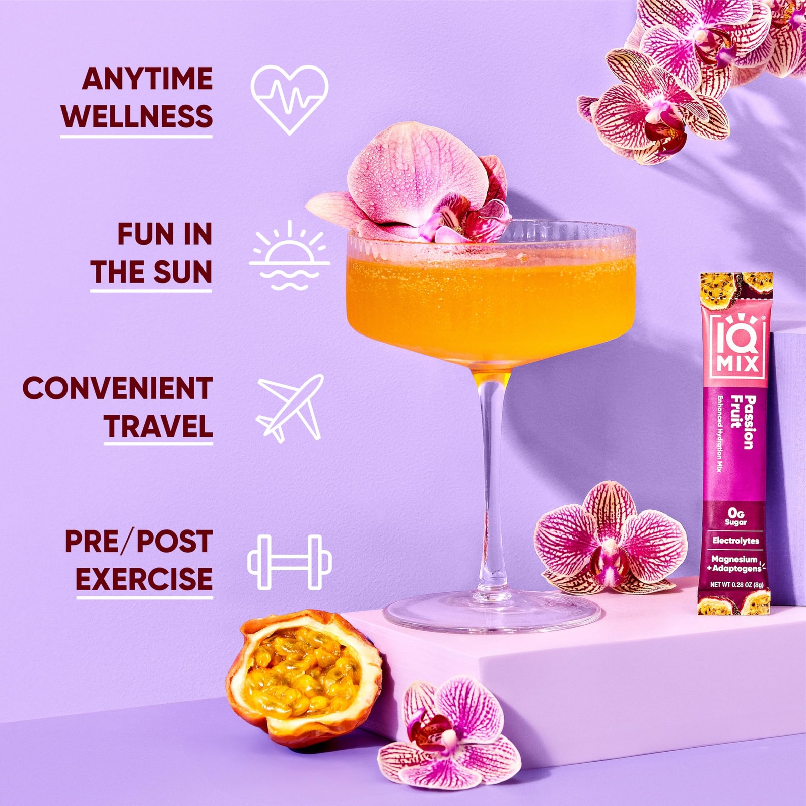 Hydration Electrolyte Powder 40 Count Sugar Free Keto Passion Fruit IQMIX 4-in-1