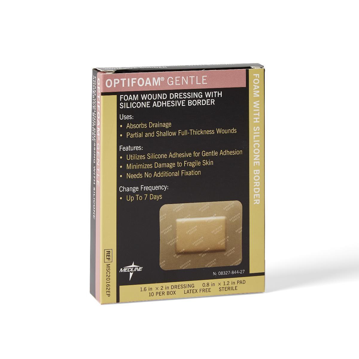 Optifoam Gentle Foam Dressings with Silicone Adhesive Border 1.6″ x 2″, Case