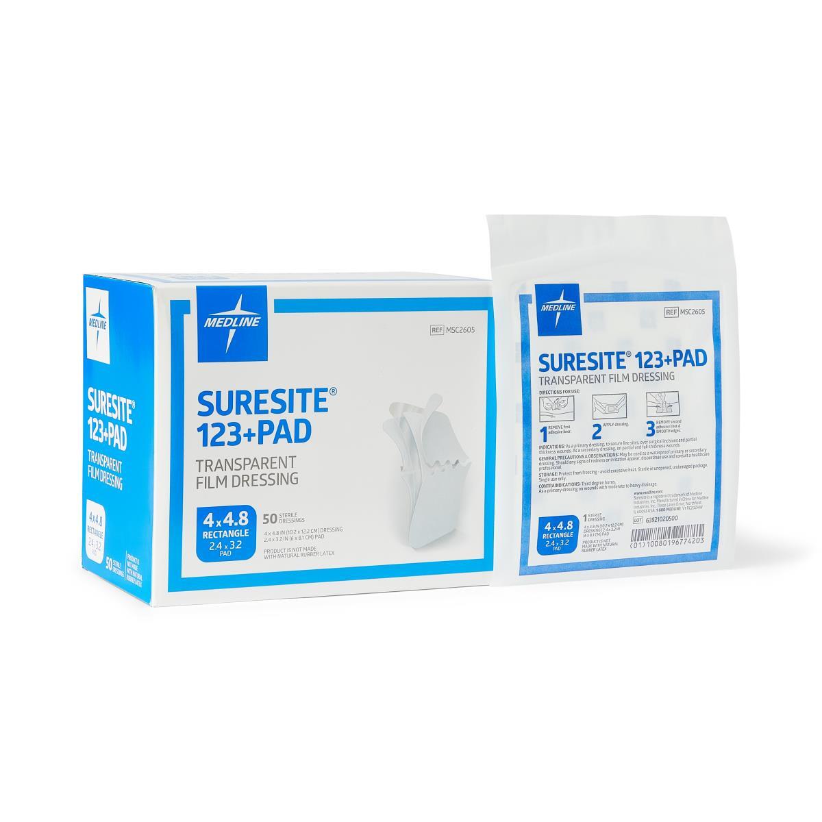 Suresite 123+ Pad Transparent Dressings 4″ x 4.8″, Box