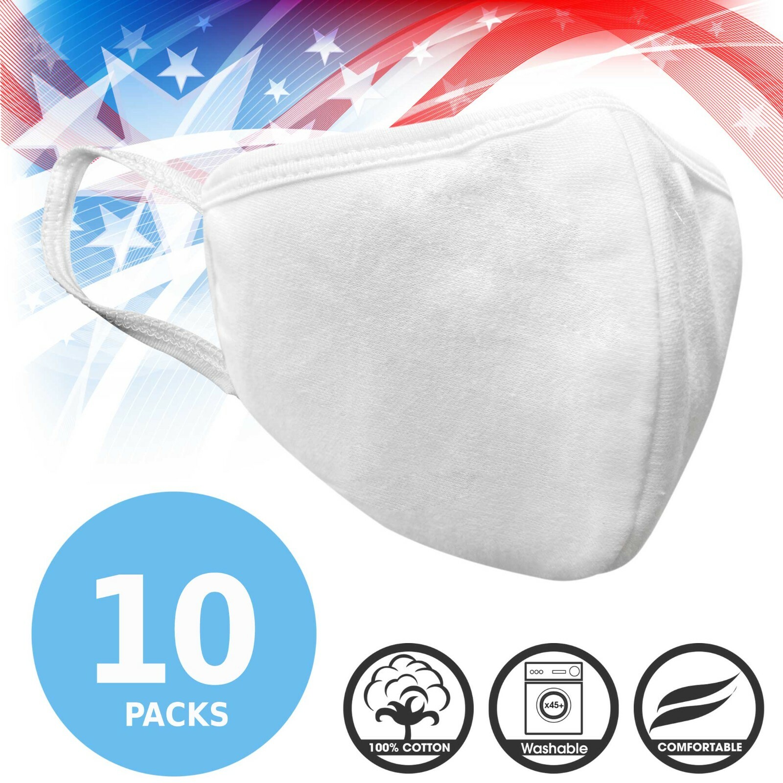 Face Mask Premium White Fabric Reusable Washable Cotton Face Mask (Pack of 10)