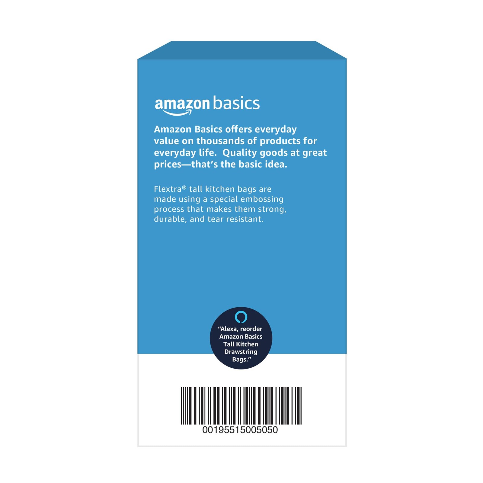 Amazon Basics Flextra Tall Kitchen Drawstring 90 Count (Pack of 1), White